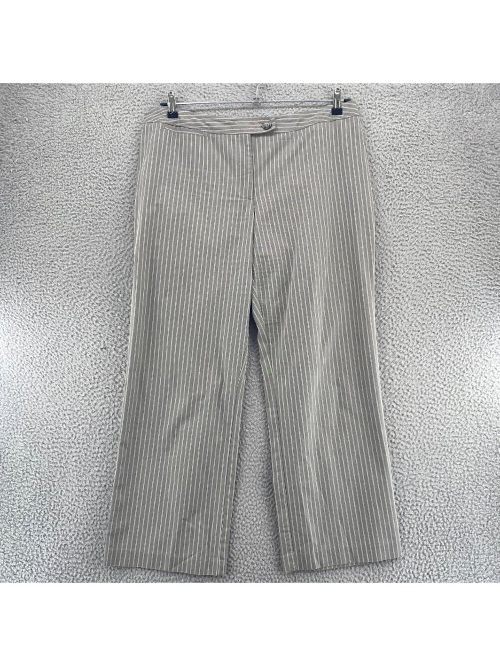 Chicos Pants Womens 2.5 US 14 Short Gray Pinstripe Ankle Wide Leg Office Career